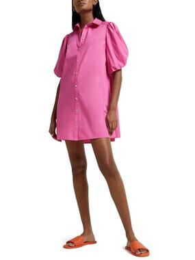 river island pink shirt dress River Island Girls Denim Look Shirt Dress - Pink